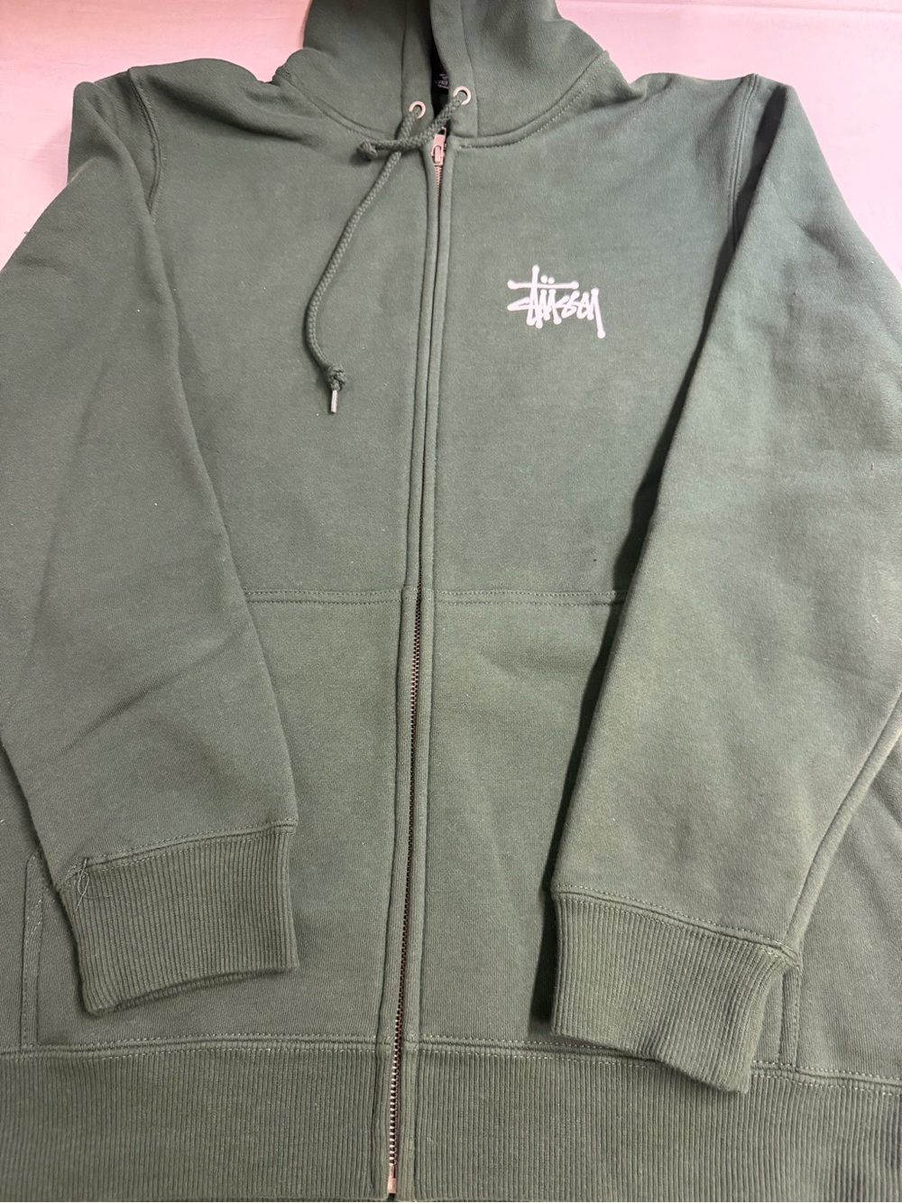 Stussy Olive Green Full-Zip Hoodie